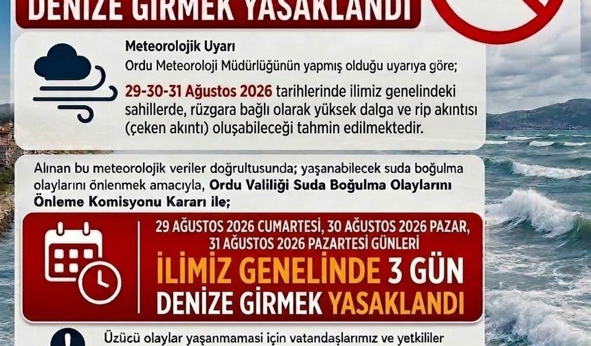 Ordu'da 3 gün denize girmek yasaklandı