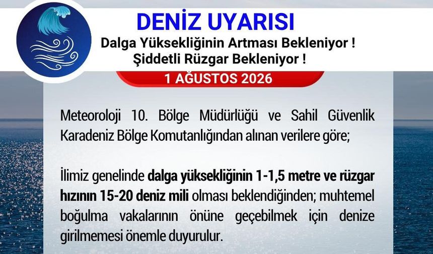 Samsun Valiliği'nden denize girmeyin uyarısı