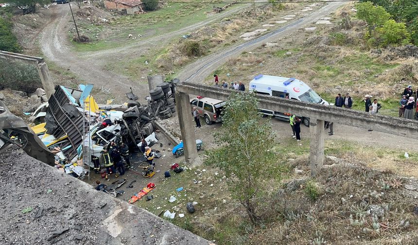Kargo kamyonu köprüden düştü: 2 yaralı