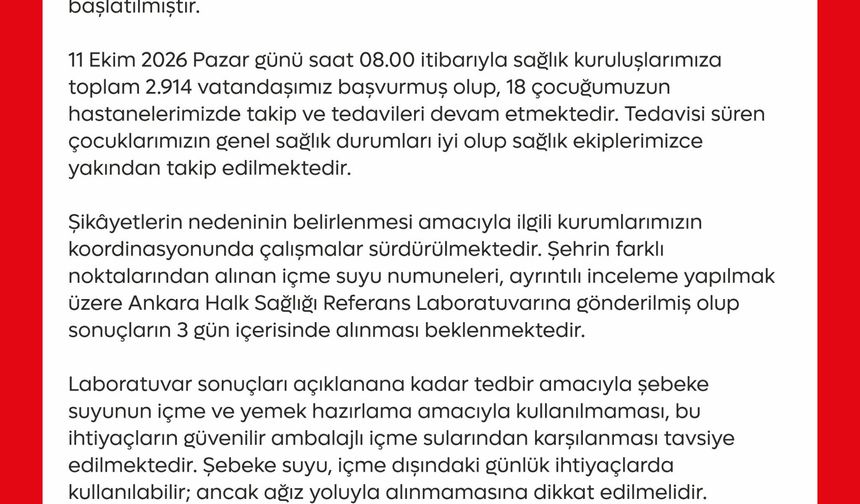 Tokat'ta şebeke suyu uyarısı; 2 bin 914 kişi hastaneye başvurdu