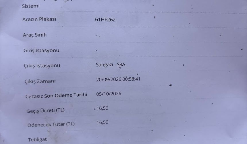 Trabzon dışına hiç çıkarmadığı kamyonetine İstanbul'da geçiş ihlali cezası geldi